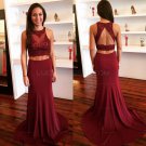 Two Pieces Mermaid Lace Appliques Long Prom Evening Party Dresses E0653
