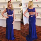 Beaded Two Pieces Royal Blue Long Prom Evening Party Dresses E0656