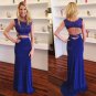 Beaded Two Pieces Royal Blue Long Prom Evening Party Dresses E0656