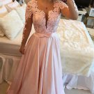 Long Sleeves Beaded Lace Prom Evening Party Dresses E0663