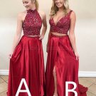 Long Red Beaded Prom Evening Party Dresses E0673