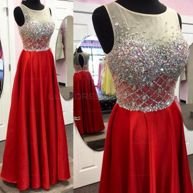 Long Red Beaded Prom Evening Party Dresses E0675