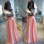Two Pieces Off-the-Shoulder Lace Pink White Prom Evening Party Dresses E0681
