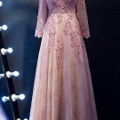 A-Line Long Sleeves V-Neck Lace Prom Evening Party Dresses E0684