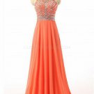A-Line Beaded Long Chiffon Prom Evening Party Dresses E0688