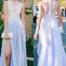 Elegant Illusion Neckline Lace Chiffon Long Prom Evening Party Dresses E0695