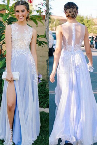 Elegant Illusion Neckline Lace Chiffon Long Prom Evening Party Dresses E0695