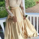 Long Sleeves Lace Appliques Two Pieces Prom Evening Party Dresses E0699