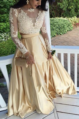 Long Sleeves Lace Appliques Two Pieces Prom Evening Party Dresses E0699
