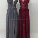 Sheath Lace Appliques Chiffon Long Prom Evening Party Dresses E0700