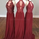 Sheath Halter Lace Appliques Chiffon Long Prom Evening Party Dresses E0701