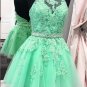 Halter Short Green Beaded Lace Prom Party Homecoming Graduation Dresses E0706