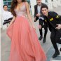 A-Line Beaded Long Chiffon Prom Evening Party Dresses E0713