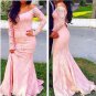 Mermaid Long Sleeves Pink Off-the-Shoulder Lace Prom Evening Party Dresses E0716