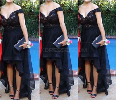 High Low Off-the-Shoulder Lace Short Prom Homecoming Graduation Party Dresses E0717