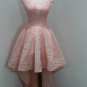 High Low Short Pink Beaded Lace Prom Homecoming Graduation Party Dresses E0719