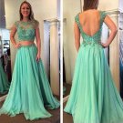 Beaded Lace Appliques and Chiffon Long Prom Evening Party Dresses E0723
