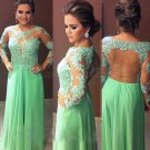 Long Sleeves Lace Appliques and Chiffon Prom Evening Party Dresses E0724