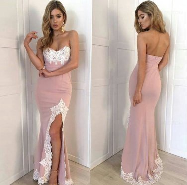 Mermaid Sweetheart Lace Side Slit Long Prom Evening Formal Dresses E0045