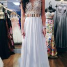 Long White Beaded Prom Evening Formal Dresses E0005
