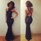 Trumpet/Mermaid Long Black Prom Evening Formal Dresses E0043