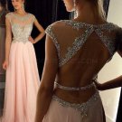 Long Pink Beaded Chiffon Prom Evening Formal Dresses E0049