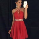 A-Line Short Beaded Chiffon Red Prom Evening Cocktail Homecoming Dresses E0086