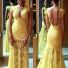 Long Yellow Lace Prom Evening Formal Dresses E0091