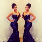 Sexy Sweetheart Long Blue Sequins Prom Evening Formal Dresses E0092