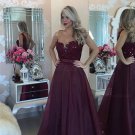 A-Line Beaded Lace See Through Prom Evening Formal Dresses E0096