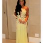 One Sleeve Long Yellow Lace Appliques See Through Prom Evening Formal Dresses E0100