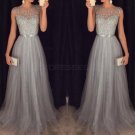 Beaded Grey Long Prom Evening Formal Dresses E0102