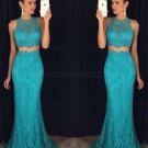 Trumpet/Mermaid Two Pieces Long Blue Lace Prom Evening Formal Dresses E0103