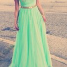 Cap-Sleeves Long Green Chiffon Prom Evening Formal Dresses E0108