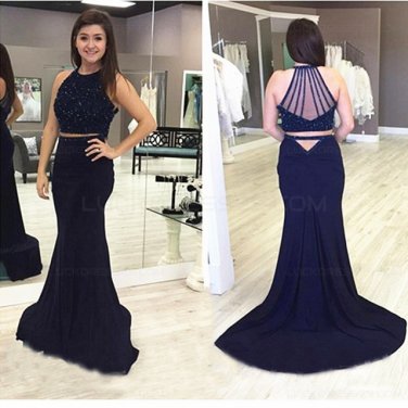 Trumpet/Mermaid Two Pieces Black Prom Evening Formal Dresses E0111
