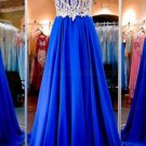 A-Line Sweetheart Gold Royal Blue Long Prom Evening Formal Dresses E0113