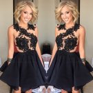 Black Lace Appliques Short Homecoming Cocktail Prom Evening Dresses E0166