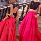 Two Pieces Black Lace Top Long Prom Evening Formal Dresses E0168