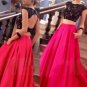 Two Pieces Black Lace Top Long Prom Evening Formal Dresses E0168