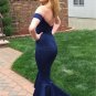 Mermaid Off-the-Shoulder Long Navy Blue Bridesmaid Prom Evening Formal Dresses E0174