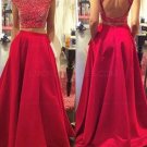 Two Pieces Off-the-Shoulder Red Beaded Long Prom Evening Formal Dresses E0175