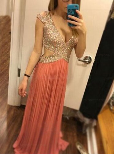 Sexy Low V-Neck Sequins Long Prom Evening Formal Dresses E0176
