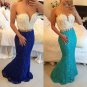 Blue White Lace Long Mermaid Prom Dresses Evening Gowns E0202