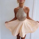Halter Sequins Short Backless Homecoming Cocktail Prom Dresses Evening Gowns E0204