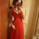 V-Neck Straps Sleeveless Long Red Chiffon Bridesmaid Prom Dresses Evening Gowns E0205