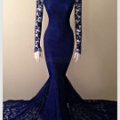 Long Sleeves High Neck Lace Mermaid Prom Dresses Evening Gowns E0218