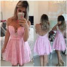 Short Sleeves See Through Pink Sexy Homecoming Prom Dresses Evening Gowns E0219