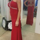 Sheath Beaded Long Red Chiffon Prom Dresses Evening Gowns E0229