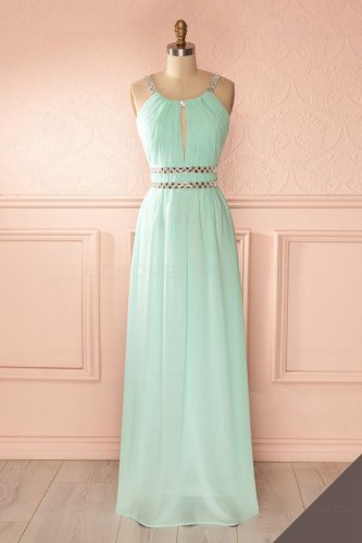 Sheath/Column Beaded Long Mint Green Prom Dresses Evening Gowns E0232