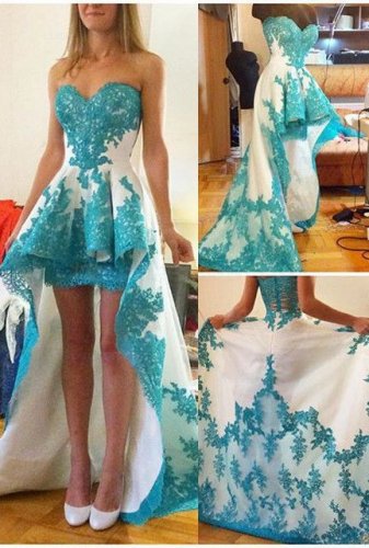 High Low Sweetheart Lace Prom Dresses Party Evening Gowns E0241
